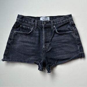 Reformation Black Washed High-Rise Denim Shorts